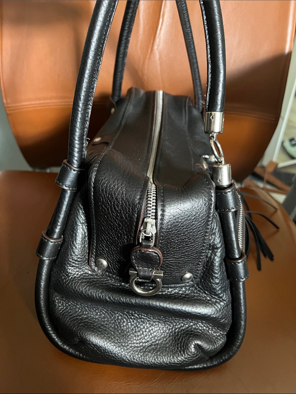 Salvatore Ferragamo Black Leather with Silver tone hardware. - Picture 4 of 11